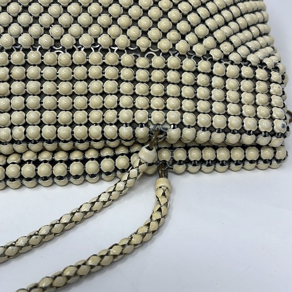 Whiting & Davis Cream Alumesh Metal Mesh Zip Top Double Handle Purse - Picture 7 of 12